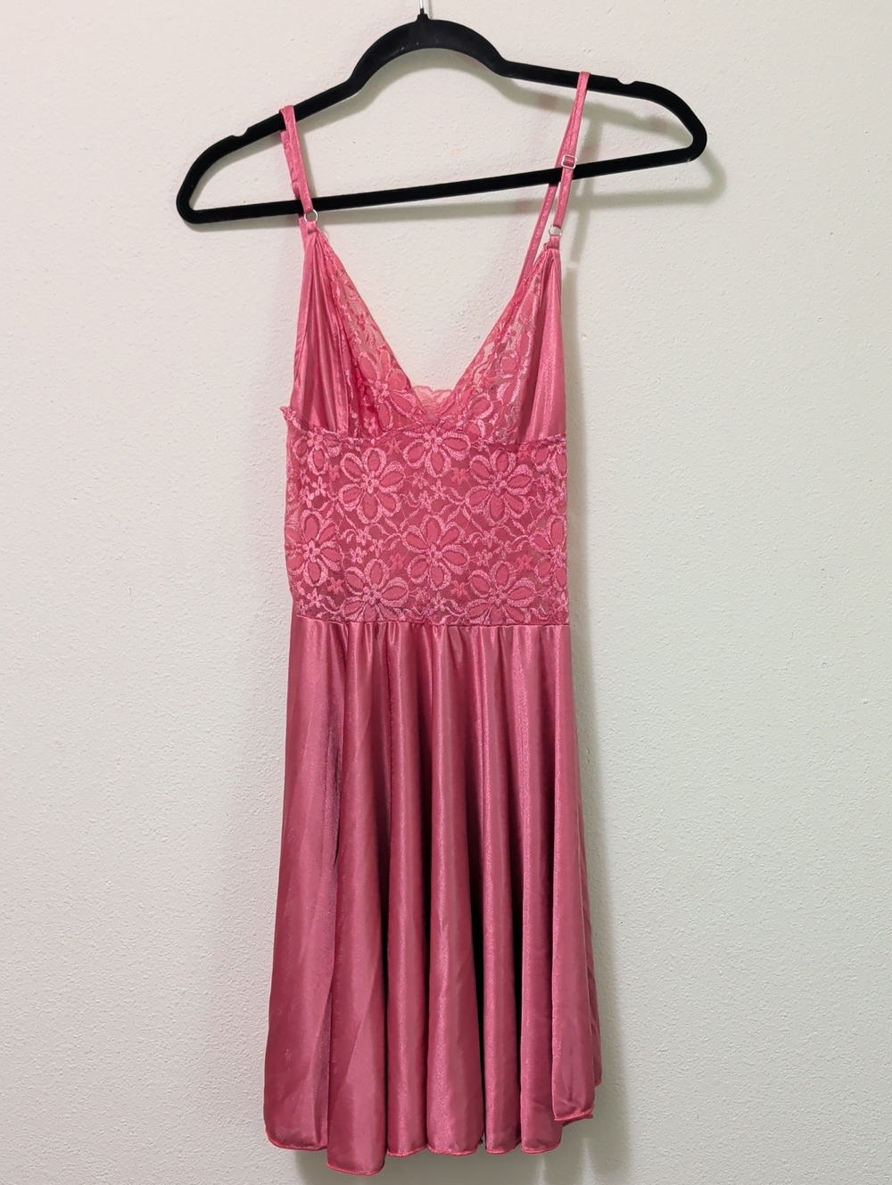 Pink Lace-Detail Satin Slip Dress with Adjustable Straps